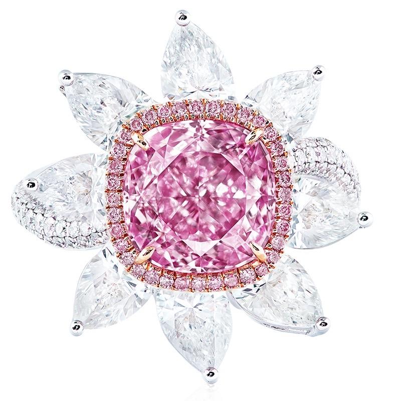 From The Museum Vault At Emilio Jewelry New York,

Main stone: 3.00 carat Very Light Pink VVS1 CUSHION
Setting: 8 fancy-cut white diamonds totaling approximately 3.26 carats, white diamonds totaling approximately 0.94 carats, white diamonds totaling