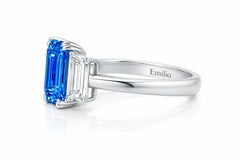 Emilio Jewelry Anillo de diamantes talla esmeralda azul intenso de 3,00 quilates con certificación Gia
