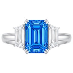Emilio Jewelry Anillo de diamantes talla esmeralda azul intenso de 3,00 quilates con certificación Gia