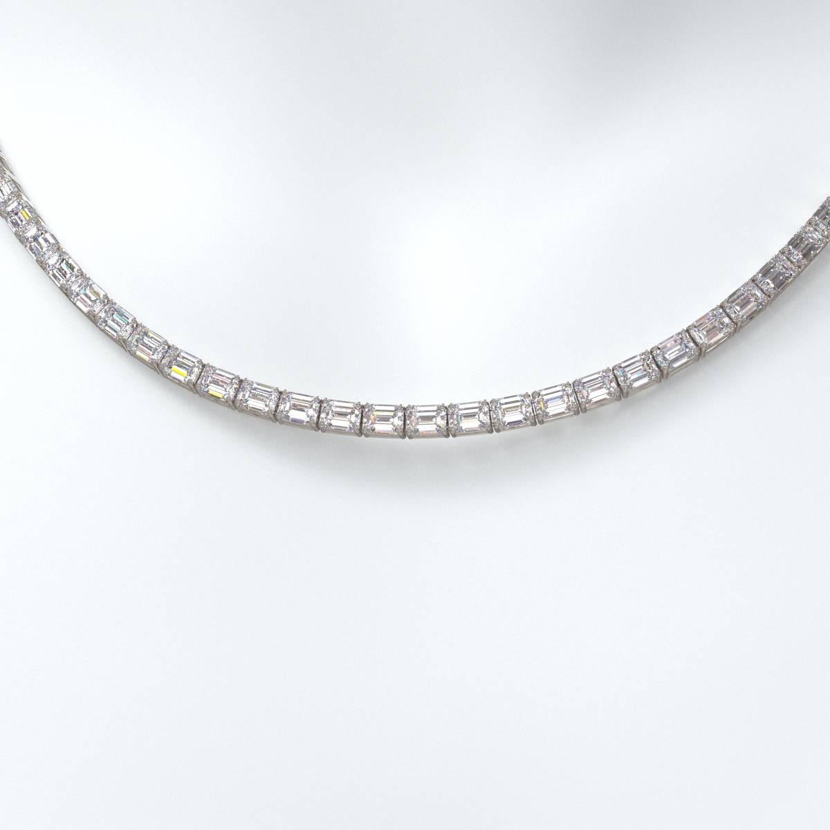 From Emilio Jewelry New York, a well known dealer located on New York's iconic Fifth Avenue.

Hand made by our team. This exceptional classic necklace features each, and every emerald cut diamond is Gia certified. This is a very unique necklace as