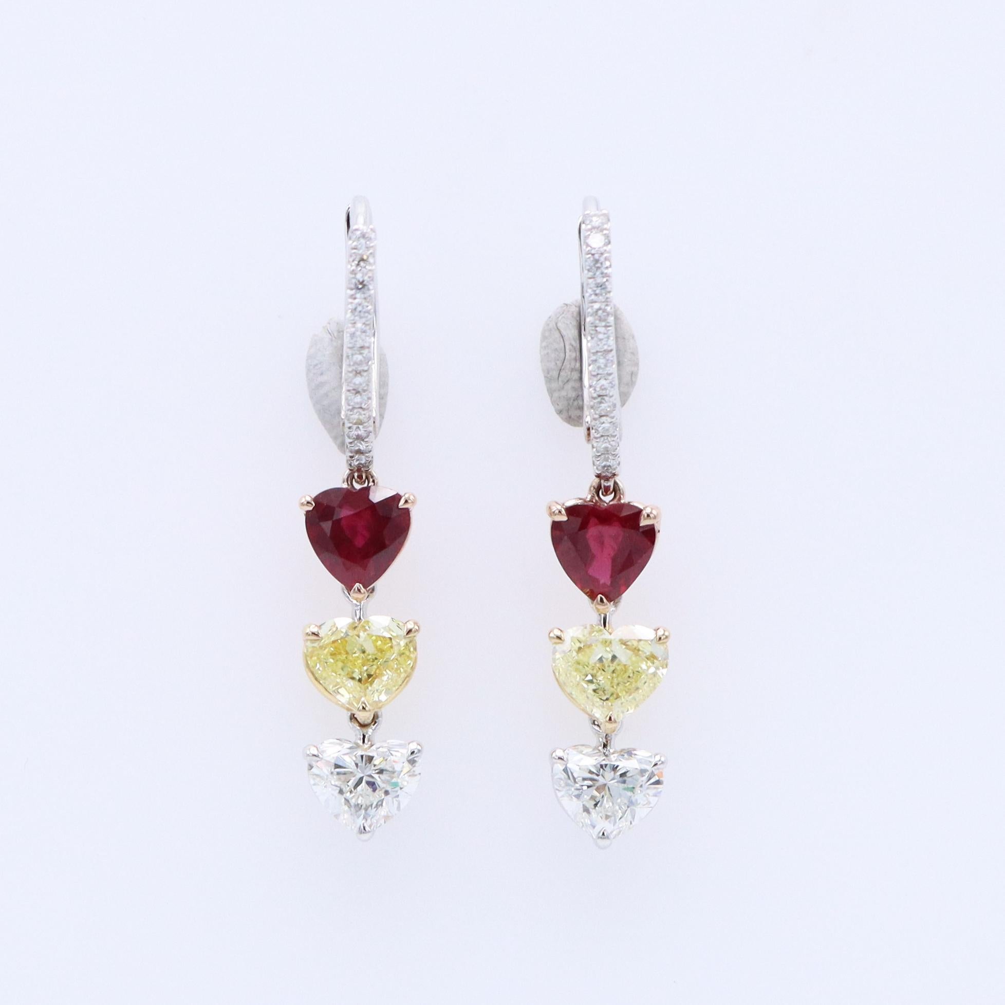 Heart Cut Emilio Jewelry GIA Certified 3.35 Carat Heart Drop Earrings For Sale