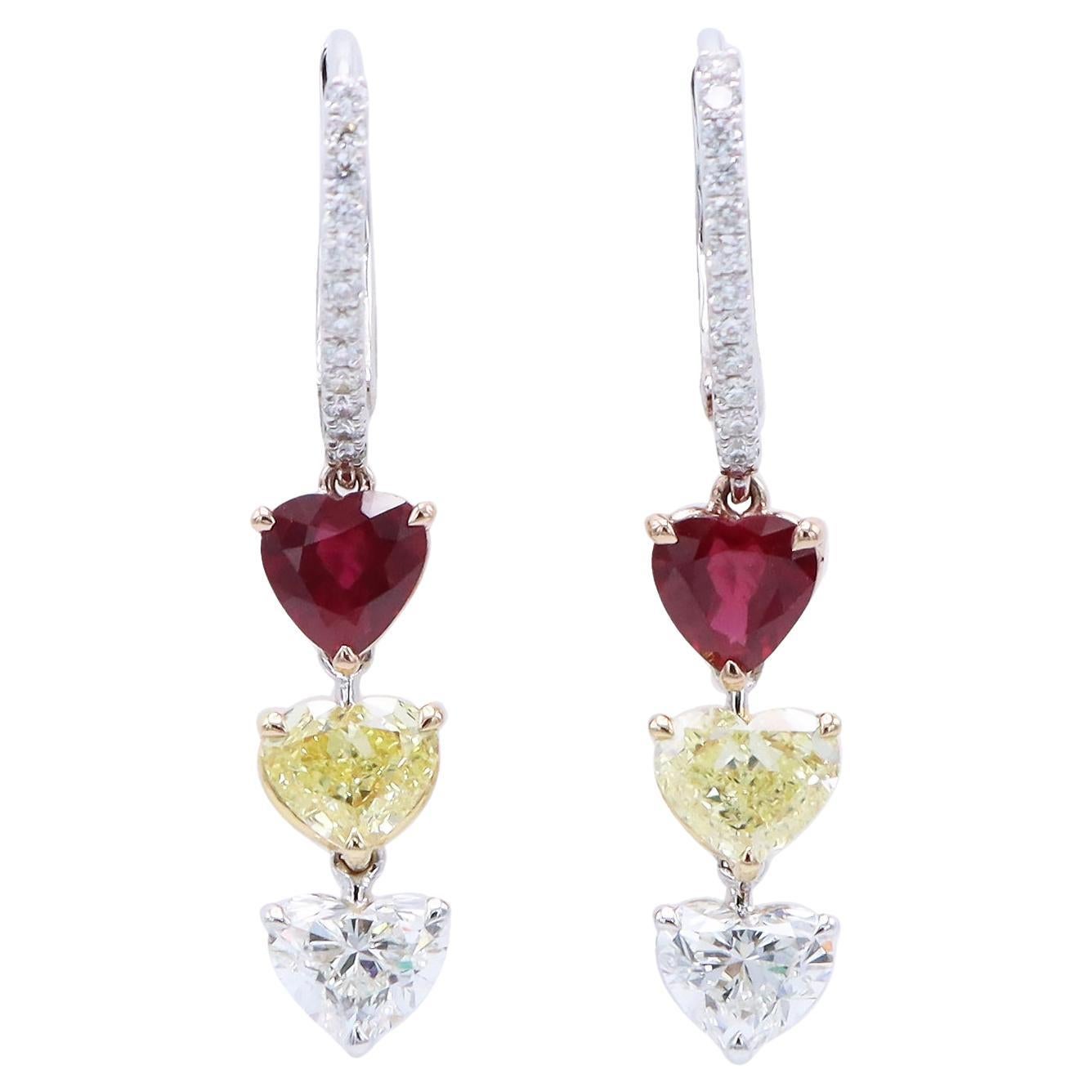Emilio Jewelry GIA Certified 3.35 Carat Heart Drop Earrings For Sale