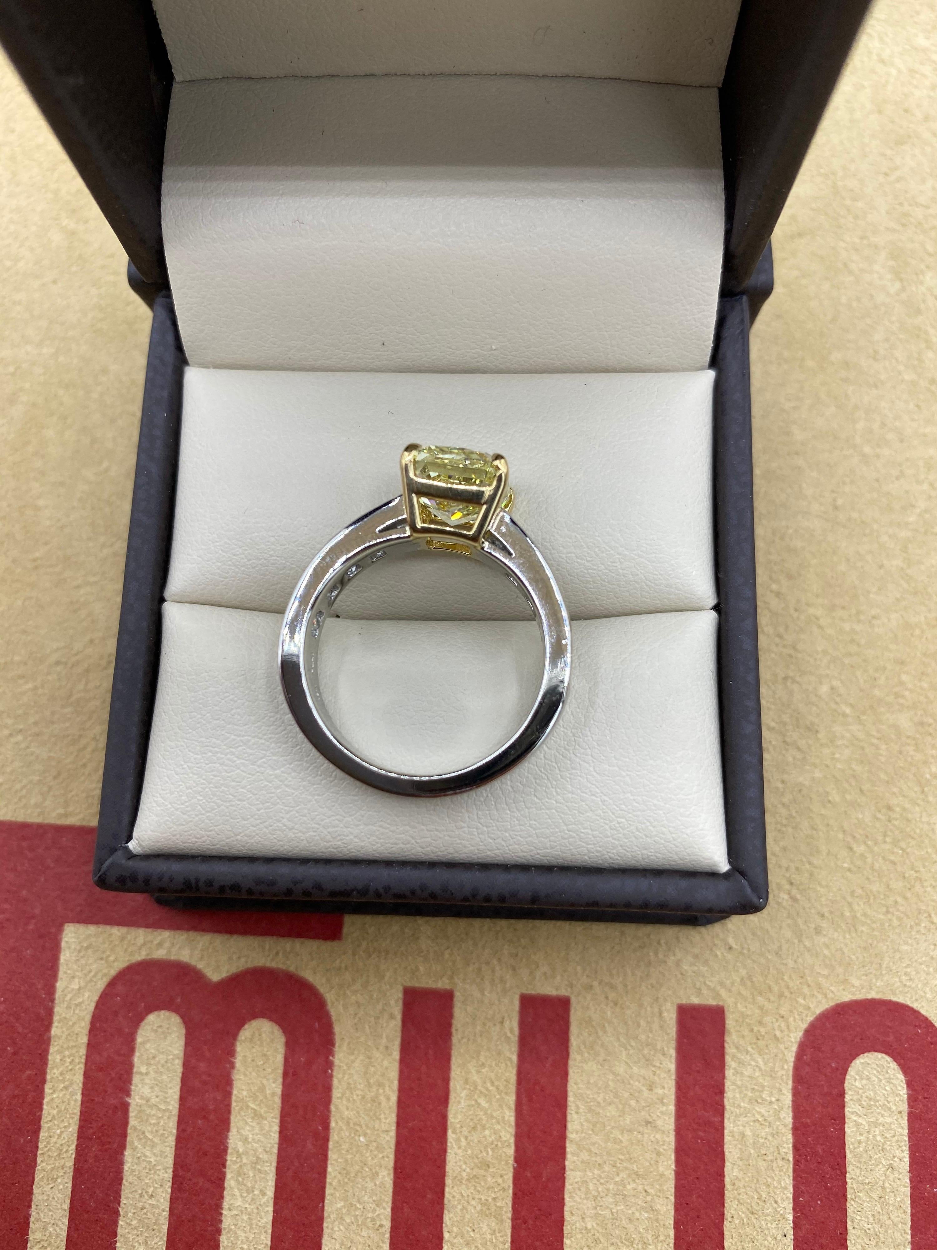 Emilio Jewelry GIA Certified 3.50 Carat Fancy Yellow Diamond Ring 6