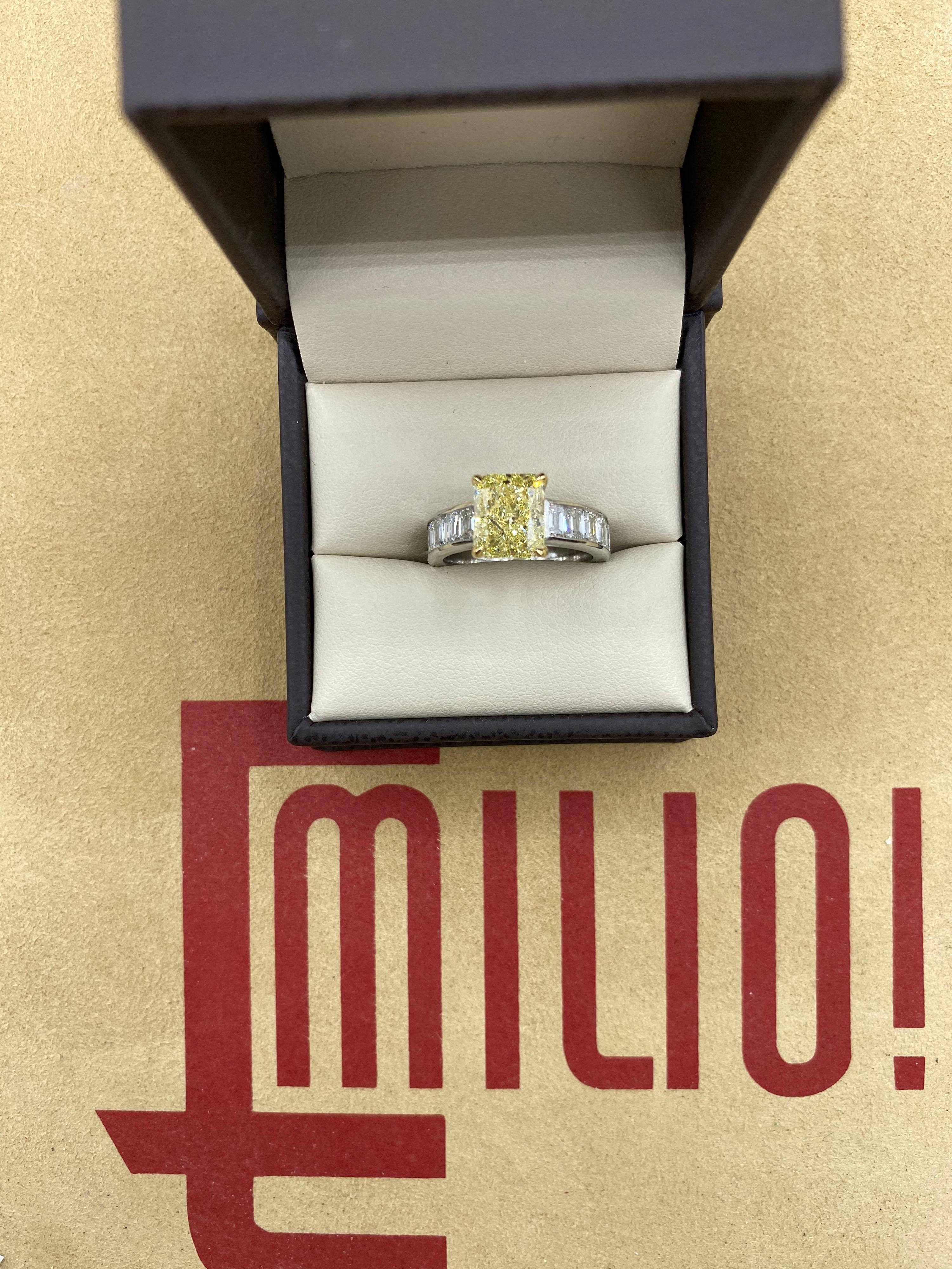 Emilio Jewelry GIA Certified 3.50 Carat Fancy Yellow Diamond Ring 7
