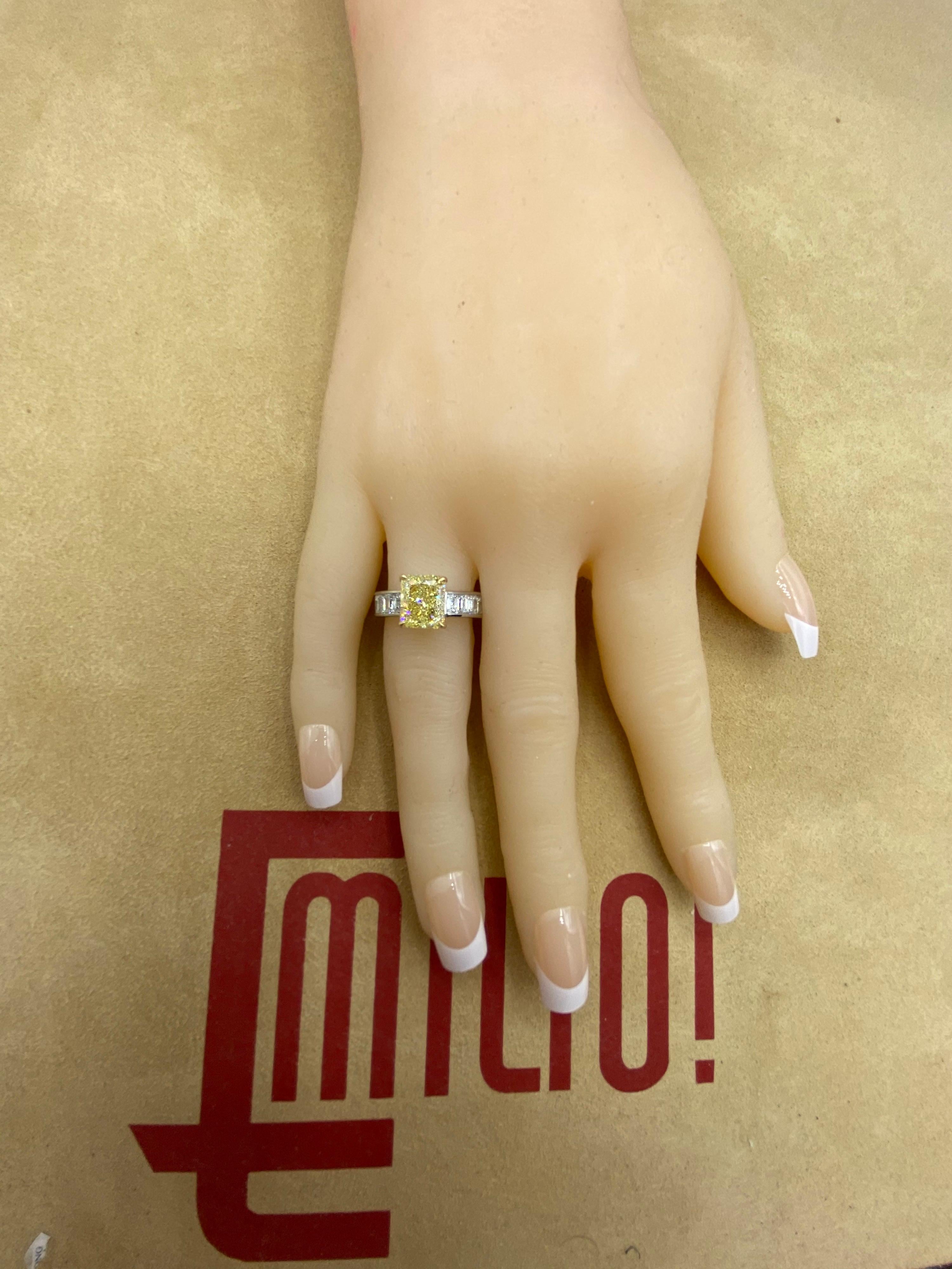 Emilio Jewelry GIA Certified 3.50 Carat Fancy Yellow Diamond Ring 8