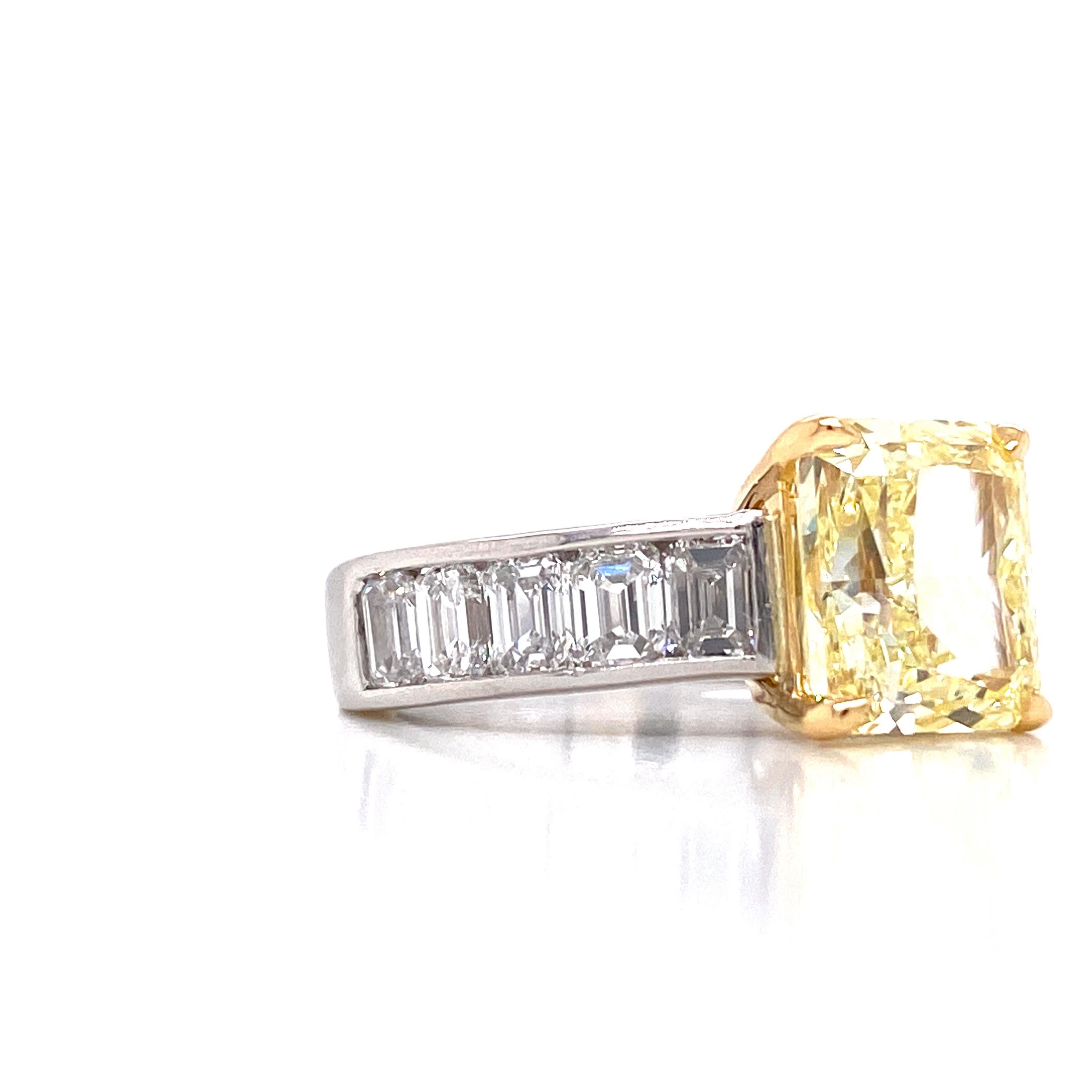 Cushion Cut Emilio Jewelry GIA Certified 3.50 Carat Fancy Yellow Diamond Ring