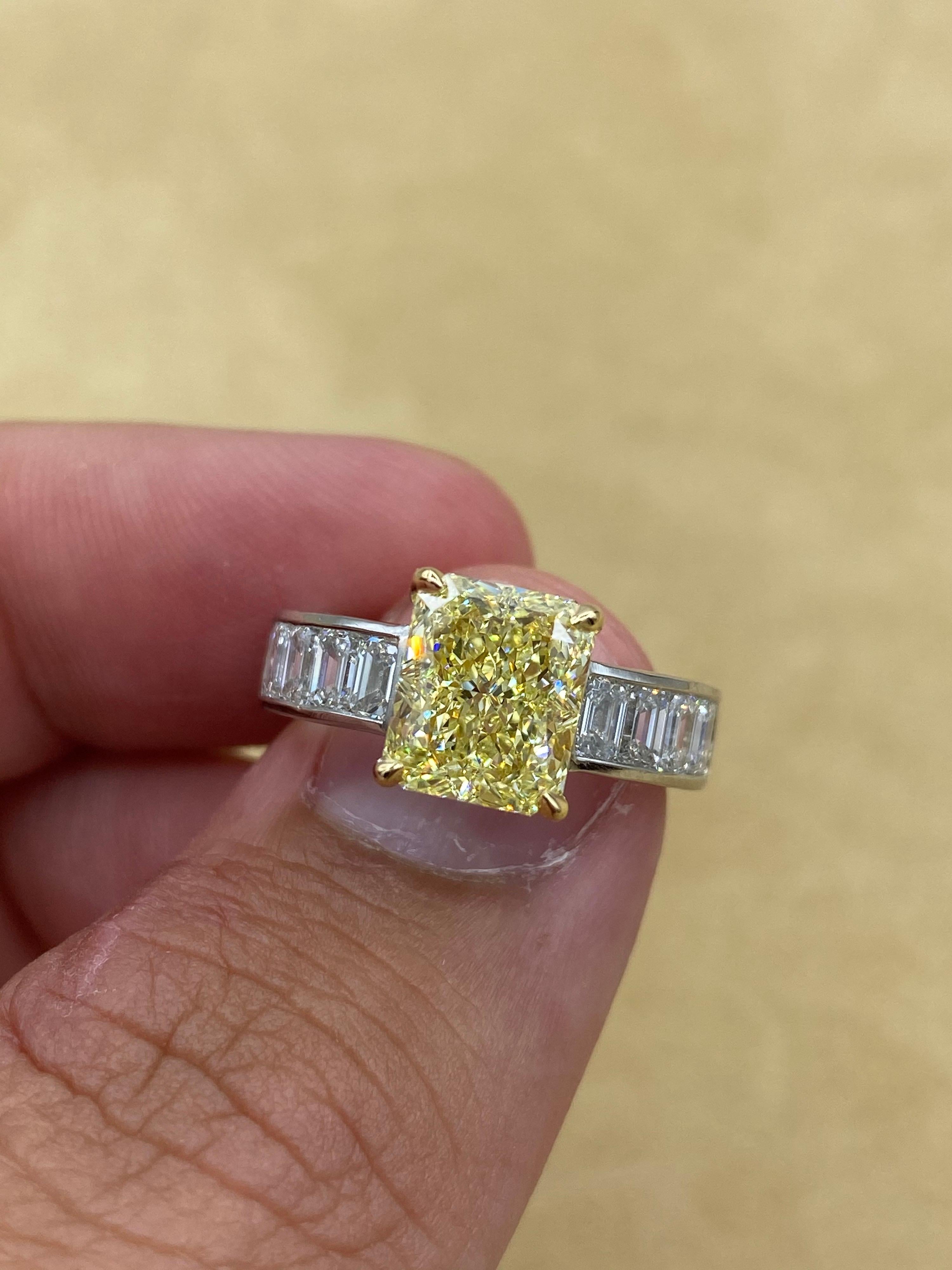Emilio Jewelry GIA Certified 3.50 Carat Fancy Yellow Diamond Ring 1