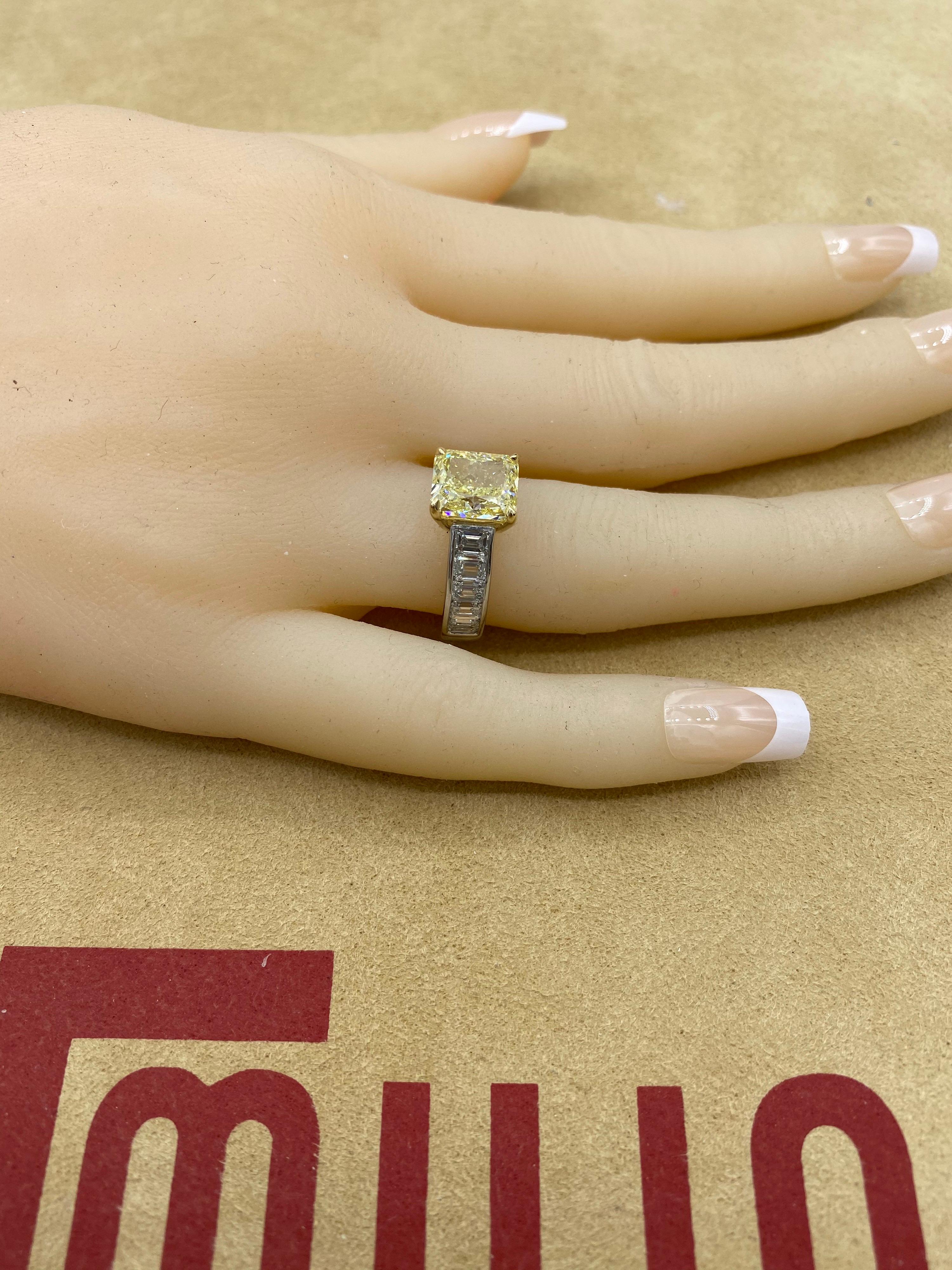 Emilio Jewelry GIA Certified 3.50 Carat Fancy Yellow Diamond Ring 3