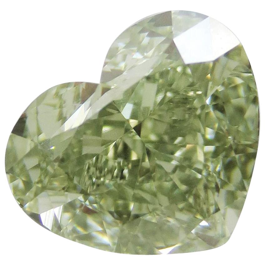Emilio Jewelry GIA Certified 3.50 Carat Fancy Yellowish Green Diamond Heart For Sale