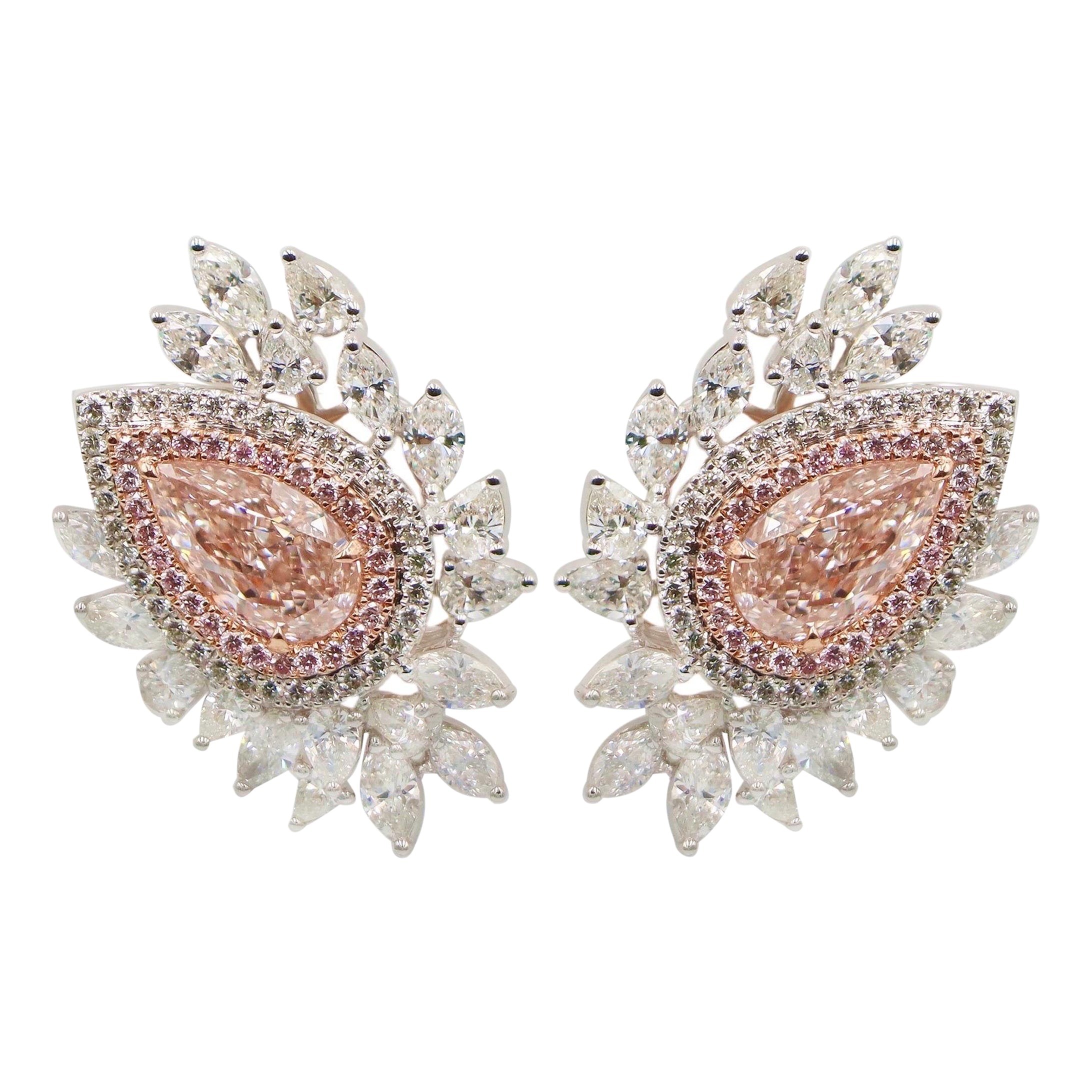 Emilio Jewelry Boucles d'oreilles en diamant certifié GIA de 3,75 carats de couleur rose très clair en vente