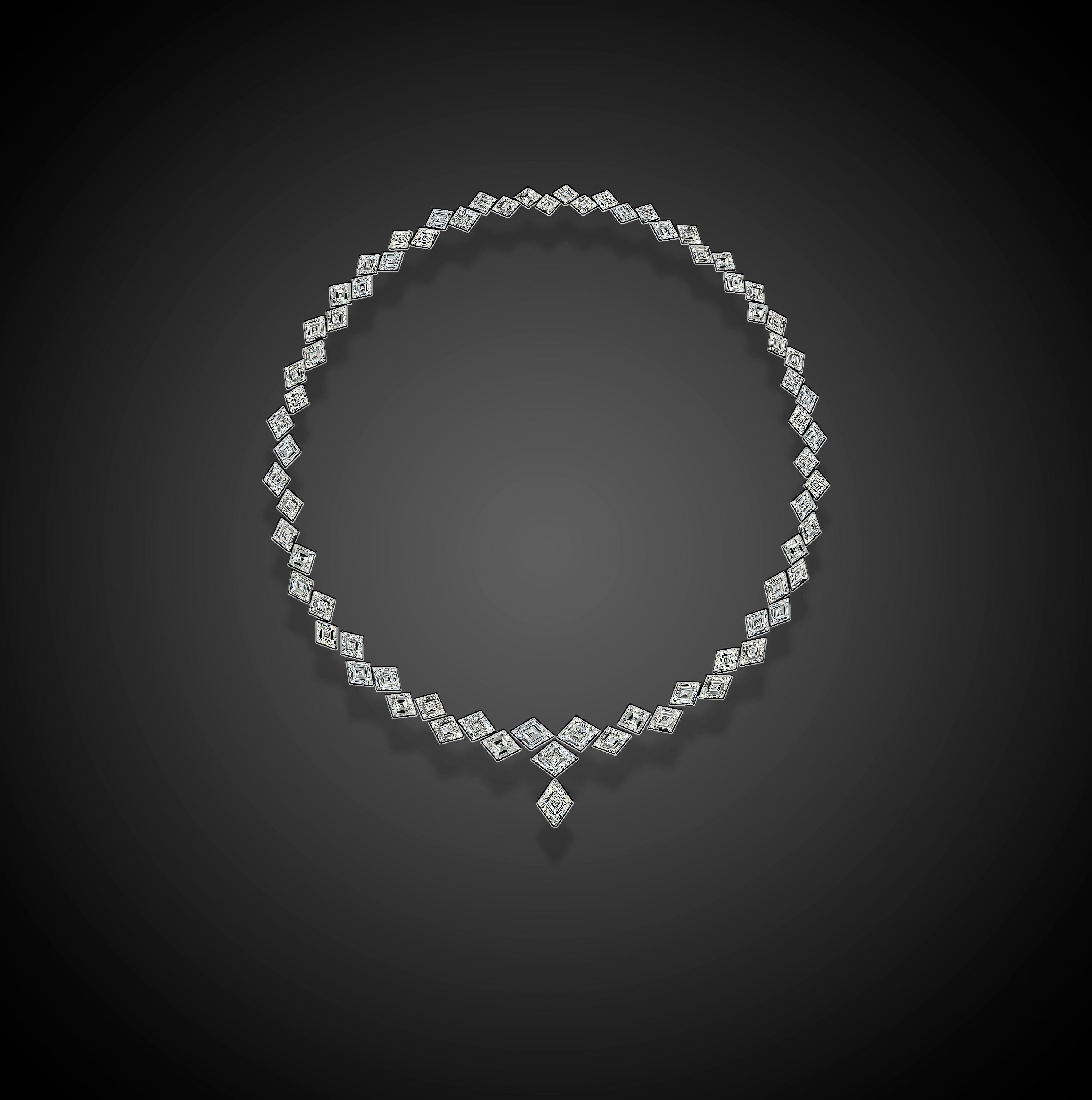 Kite Cut Emilio Jewelry Gia Certified 39.00 Carat Kite Shape Diamond Necklace For Sale