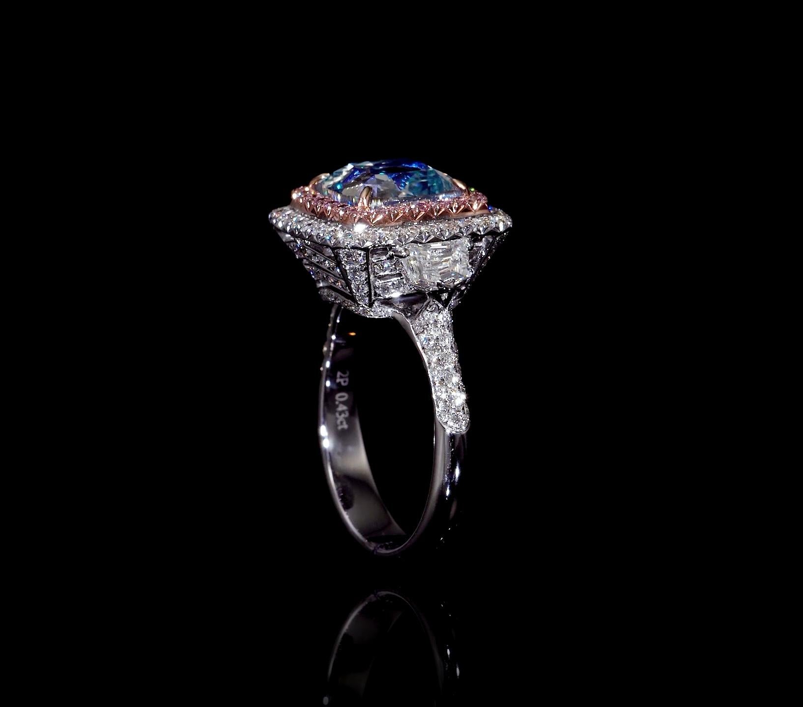 Emilio Jewelry GIA Certified Natural Fancy Bluish Green Diamond Ring 3