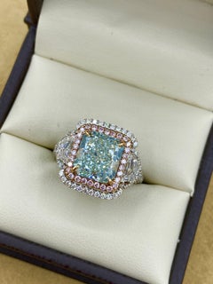 Emilio Jewelry GIA Certified 4.00 Carat Fancy Bluish Green Diamond Ring