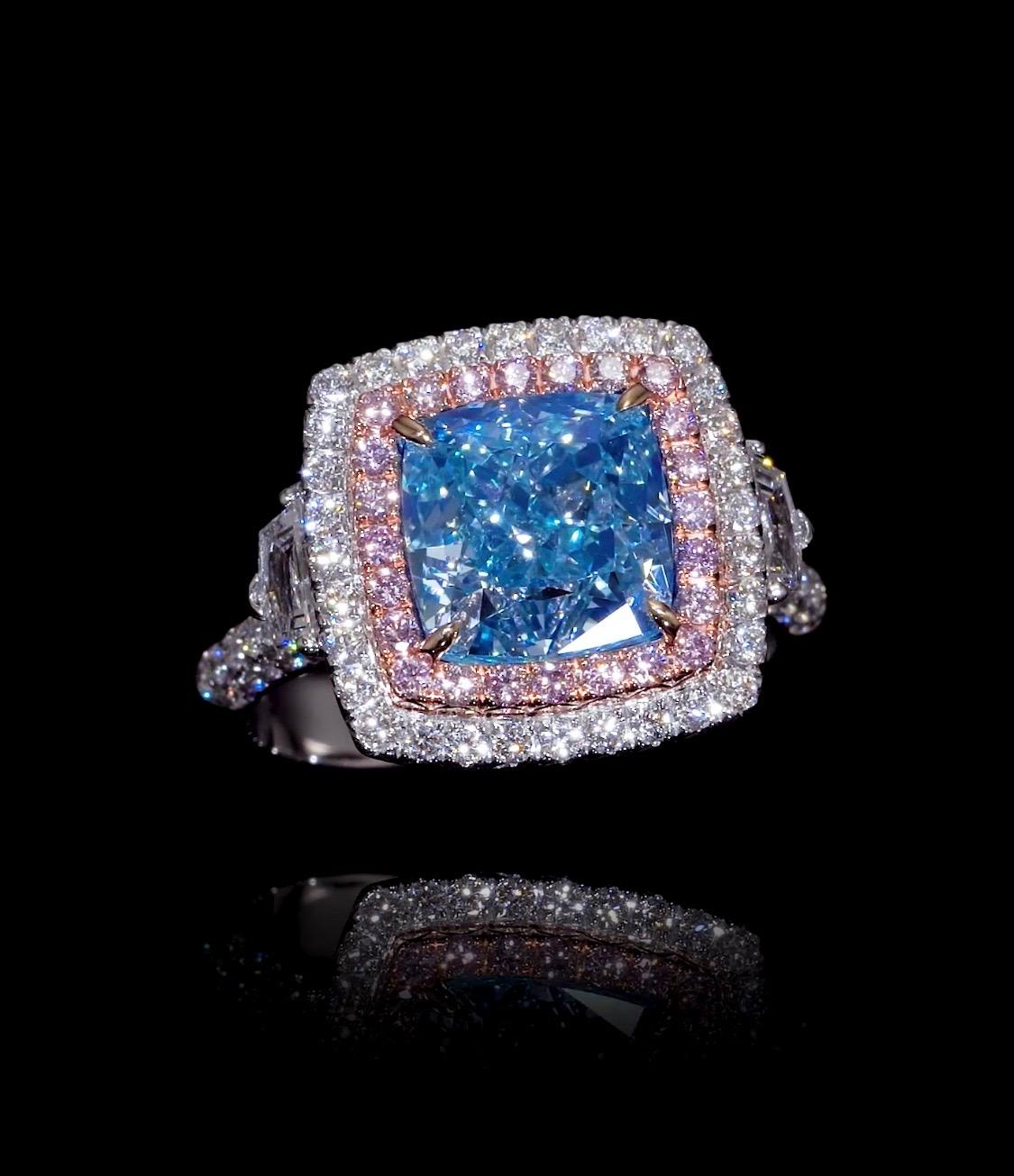 Cushion Cut Emilio Jewelry GIA Certified Natural Fancy Bluish Green Diamond Ring