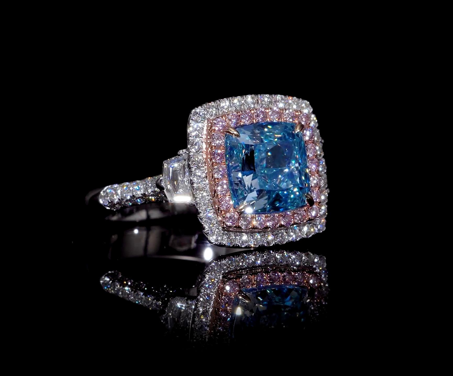 Women's or Men's Emilio Jewelry GIA Certified Natural Fancy Bluish Green Diamond Ring