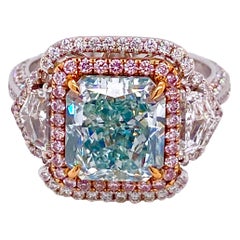 Emilio Jewelry GIA Certified 4.00 Carat Fancy Bluish Green Diamond Ring