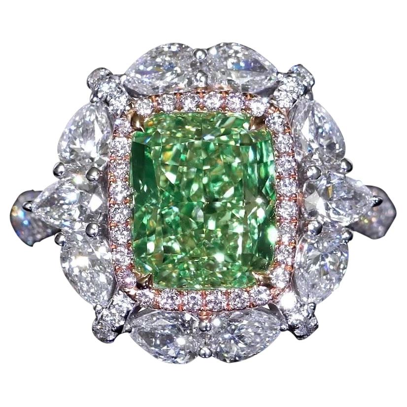 Emilio Jewelry GIA Certified 4.00 Carat Fancy Green Yellow Diamond Ring