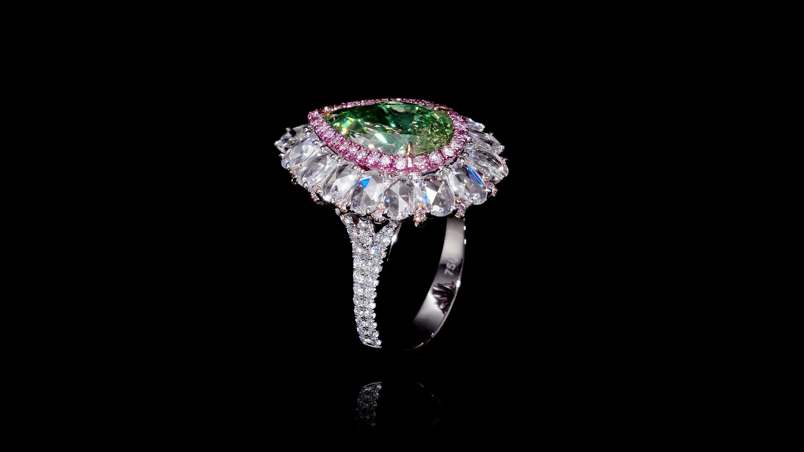 Women's or Men's Emilio Jewelry Gia Certified 4.00 Carat Fancy Greenish Yellow Diamond Ring For Sale