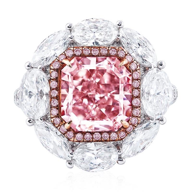 From the Museum Vault at Emilio Jewelry In New York,
Please contact us for details. 

Main stone: Gia certified 4.00 carats Fancy Light pure pink natural diamond with no overtone.
Setting: 32 pink diamonds totaling approximately 0.13 carats, 34