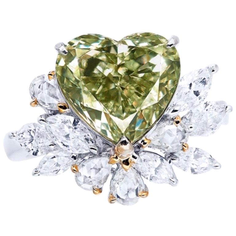 Emilio Jewelry GIA Certified 4.00 Carat Natural Fancy Green Diamond