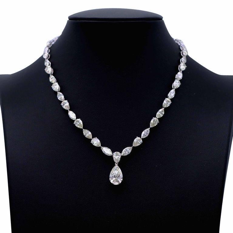 Pear Cut Emilio Jewelry Gia Certified 40.00 Carat Diamond Pear Necklace For Sale