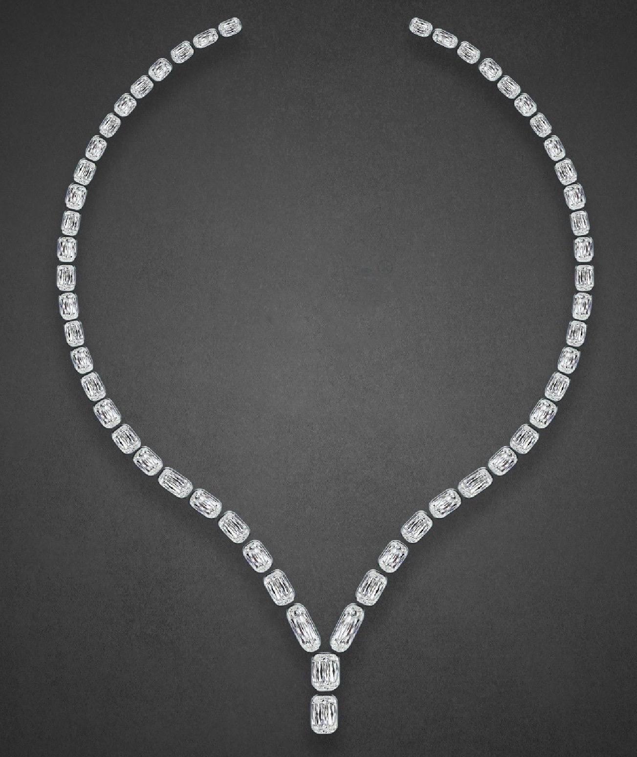 Emilio Jewelry Gia zertifizierte 40,00 Karat strahlender Diamant-Halskette Layout  (Radiantschliff) im Angebot