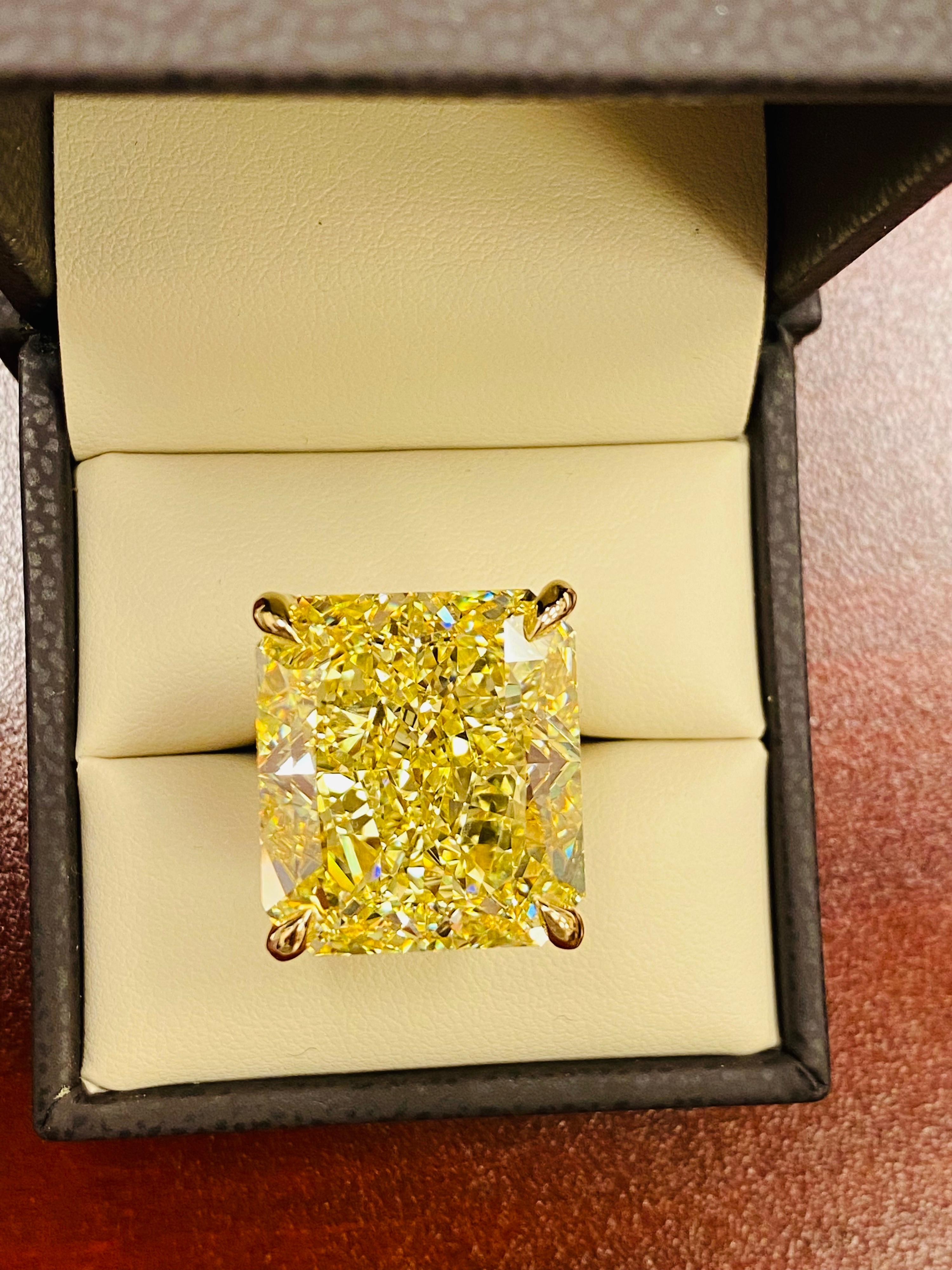 Radiant Cut Emilio Jewelry Gia Certified 41.00 Carat Fancy Intense Yellow Diamond Ring For Sale