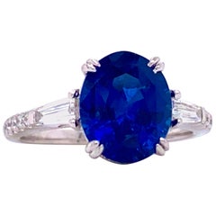 Emilio Jewelry GIA Certified 4.17 Carat Ceylon Sapphire Diamond Ring