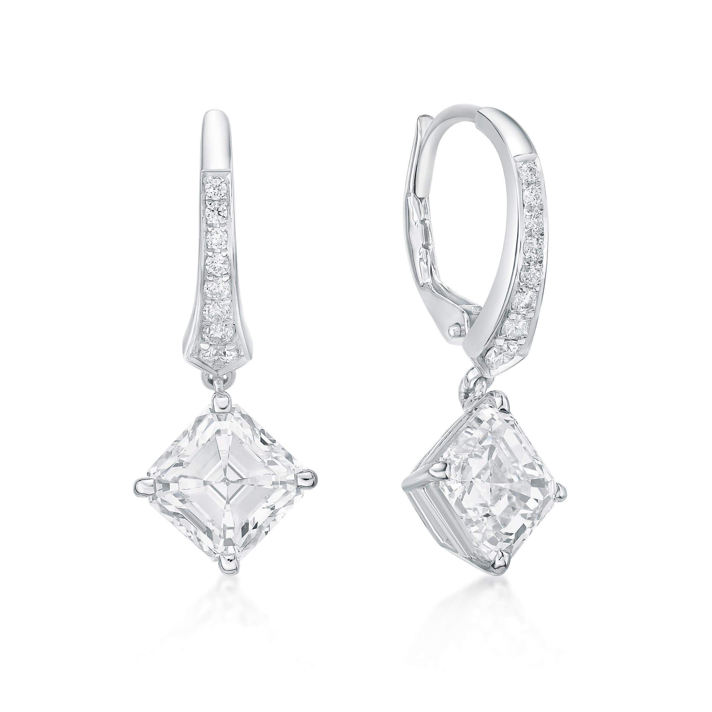 Taille Asscher Emilio Jewelry, boucles d'oreilles en diamants taille Asscher de 4,18 carats certifiés GIA  en vente