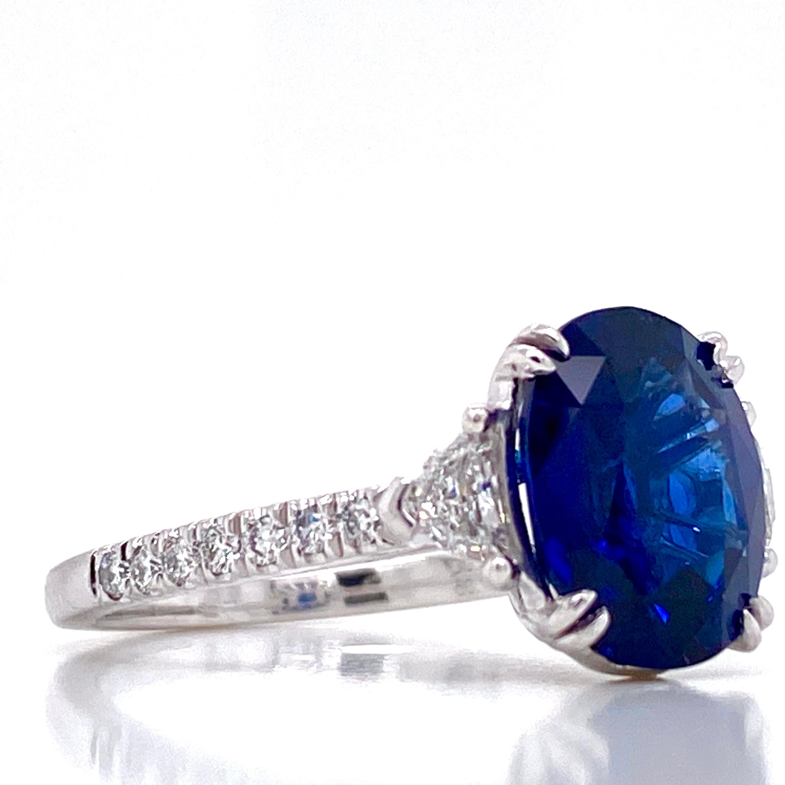 Oval Cut Emilio Jewelry GIA Certified 4.33 Carat Ceylon Sapphire Diamond Ring For Sale