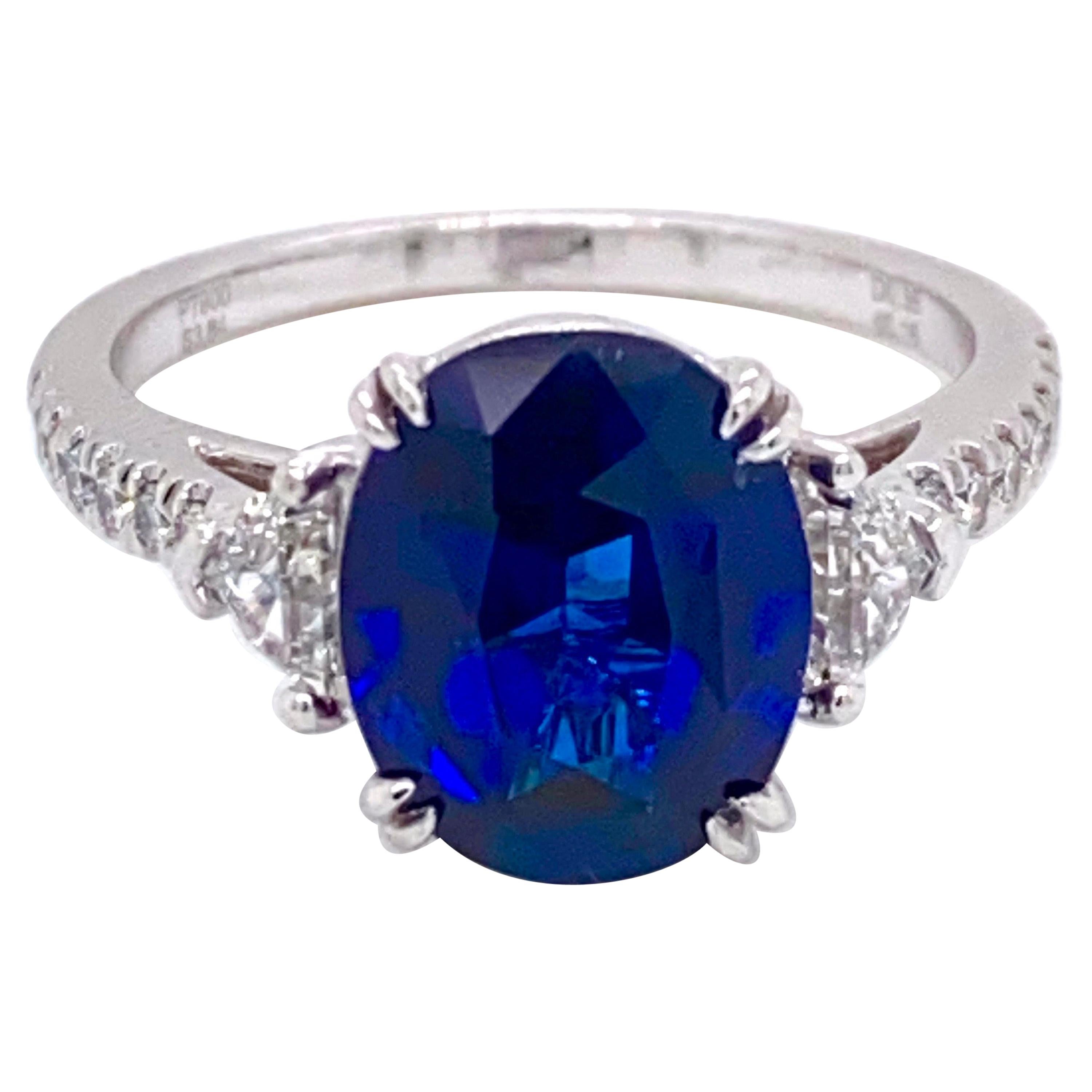 Emilio Jewelry GIA Certified 4.33 Carat Ceylon Sapphire Diamond Ring