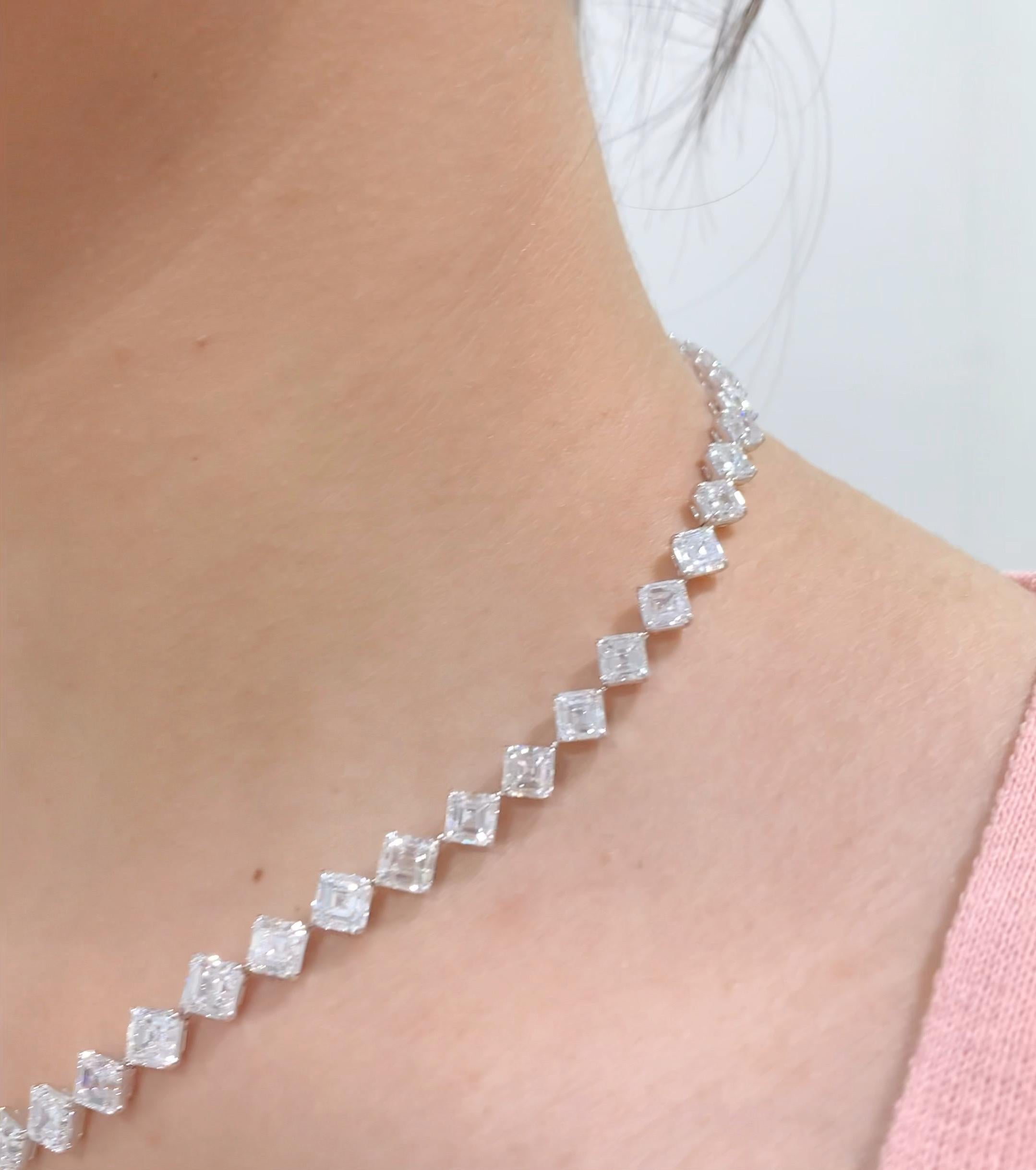 Women's or Men's Emilio Jewelry Gia Certified 44.00 Carat Asscher Cut Diamond Necklace For Sale