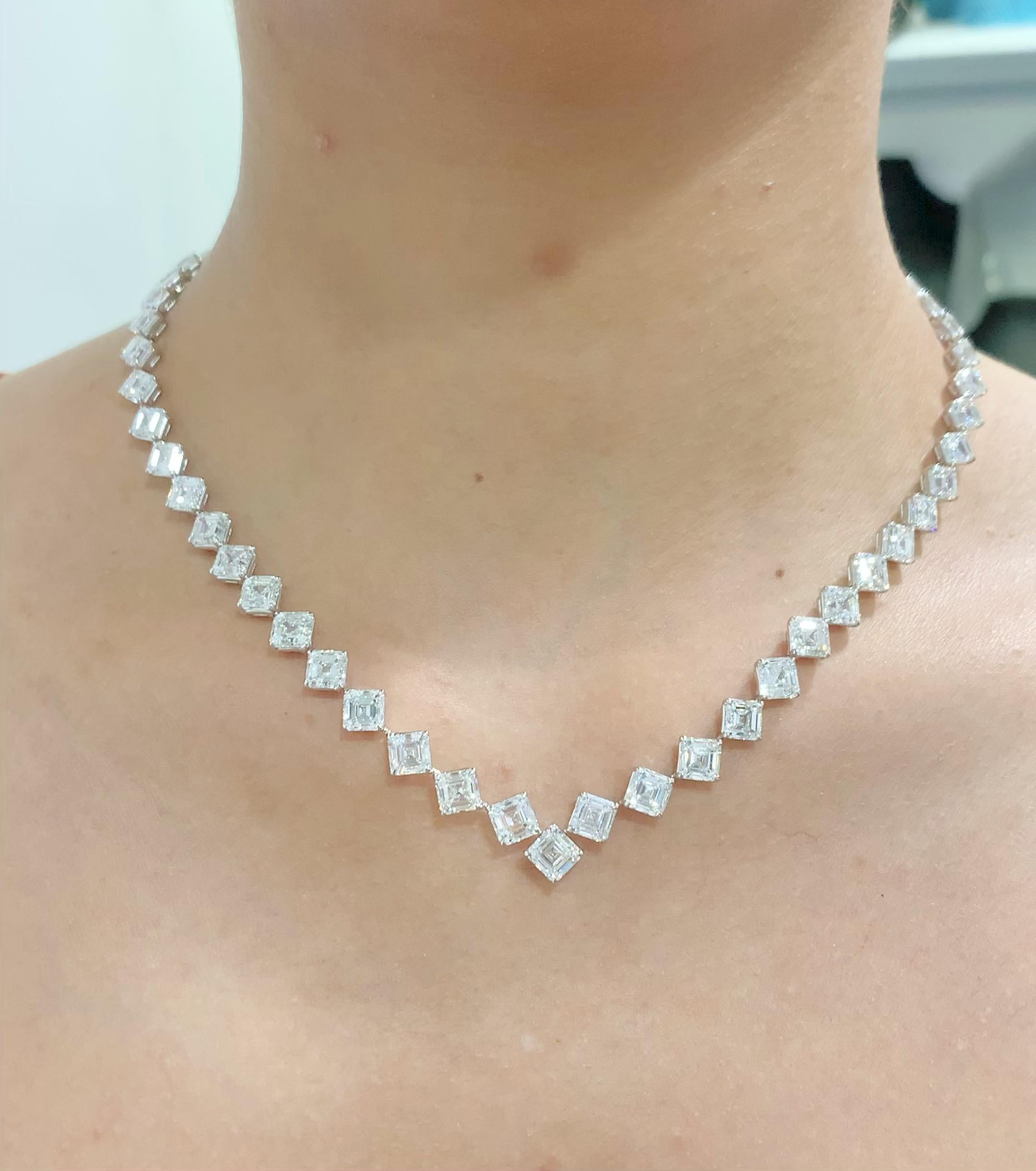 Emilio Jewelry Gia Certified 44.00 Carat Asscher Cut Diamond Necklace For Sale 1