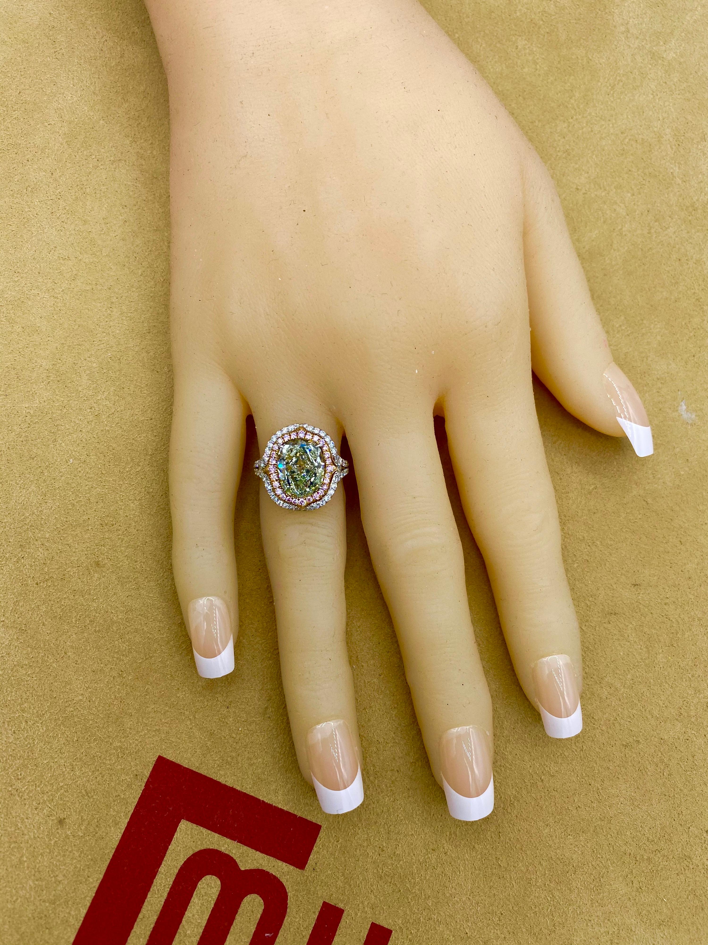 Women's or Men's Emilio Jewelry GIA Certified 4.50 Carat Fancy Yellowish Green Diamond Ring