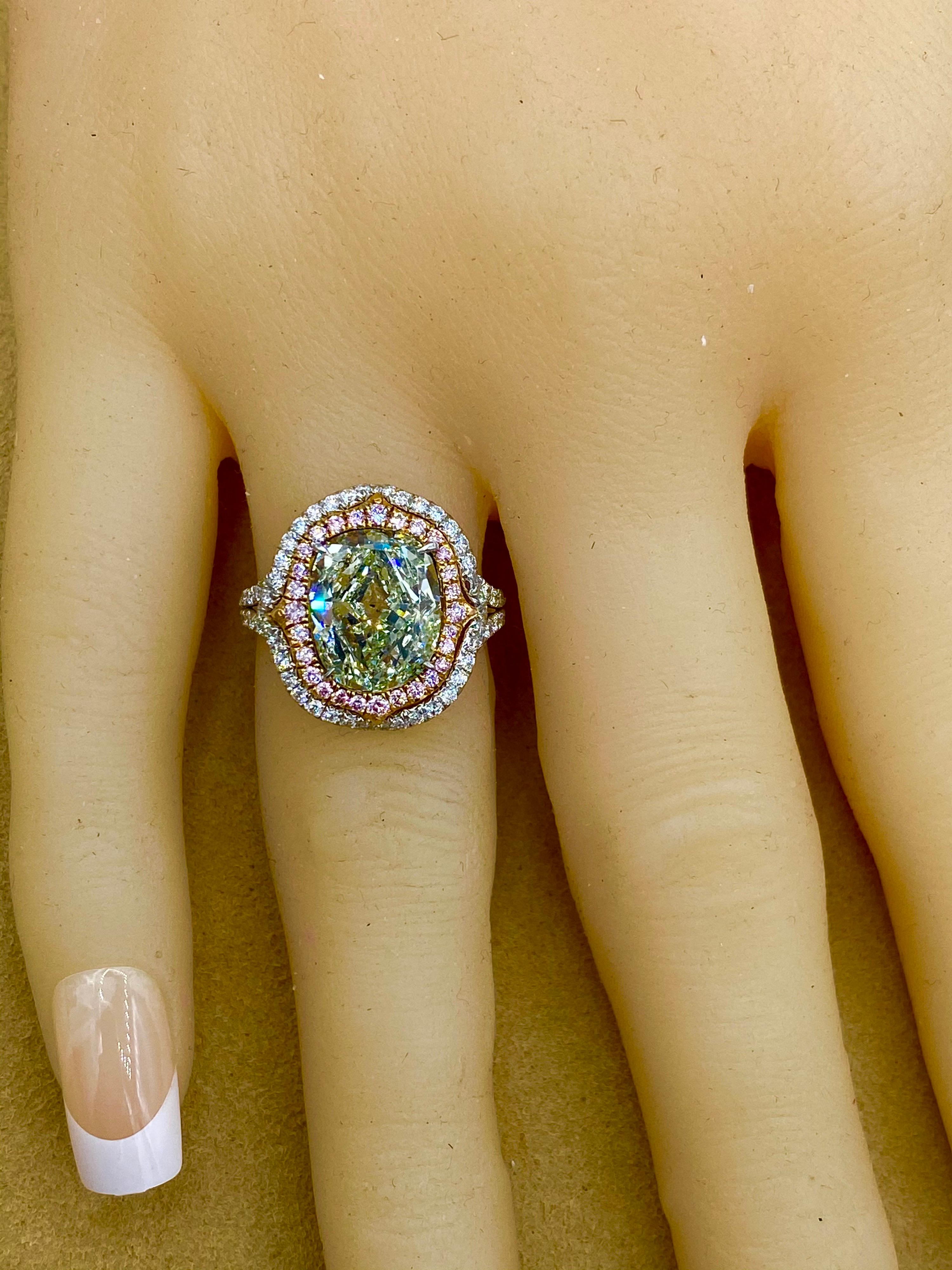 Emilio Jewelry GIA Certified 4.50 Carat Fancy Yellowish Green Diamond Ring 1
