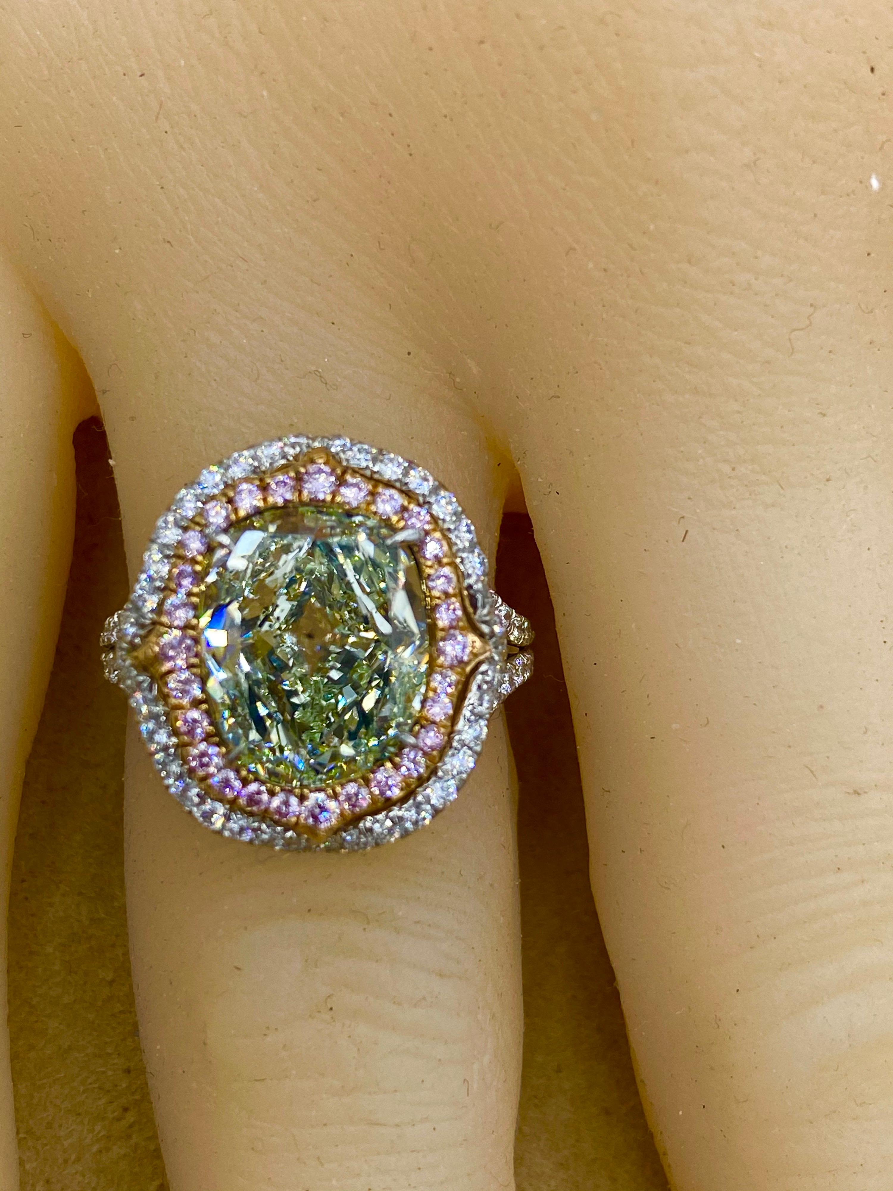 Emilio Jewelry GIA Certified 4.50 Carat Fancy Yellowish Green Diamond Ring 2