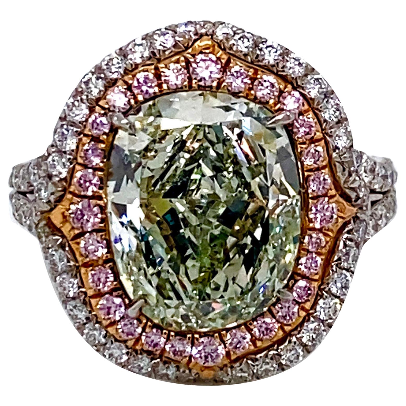 Emilio Jewelry GIA Certified 4.50 Carat Fancy Yellowish Green Diamond Ring