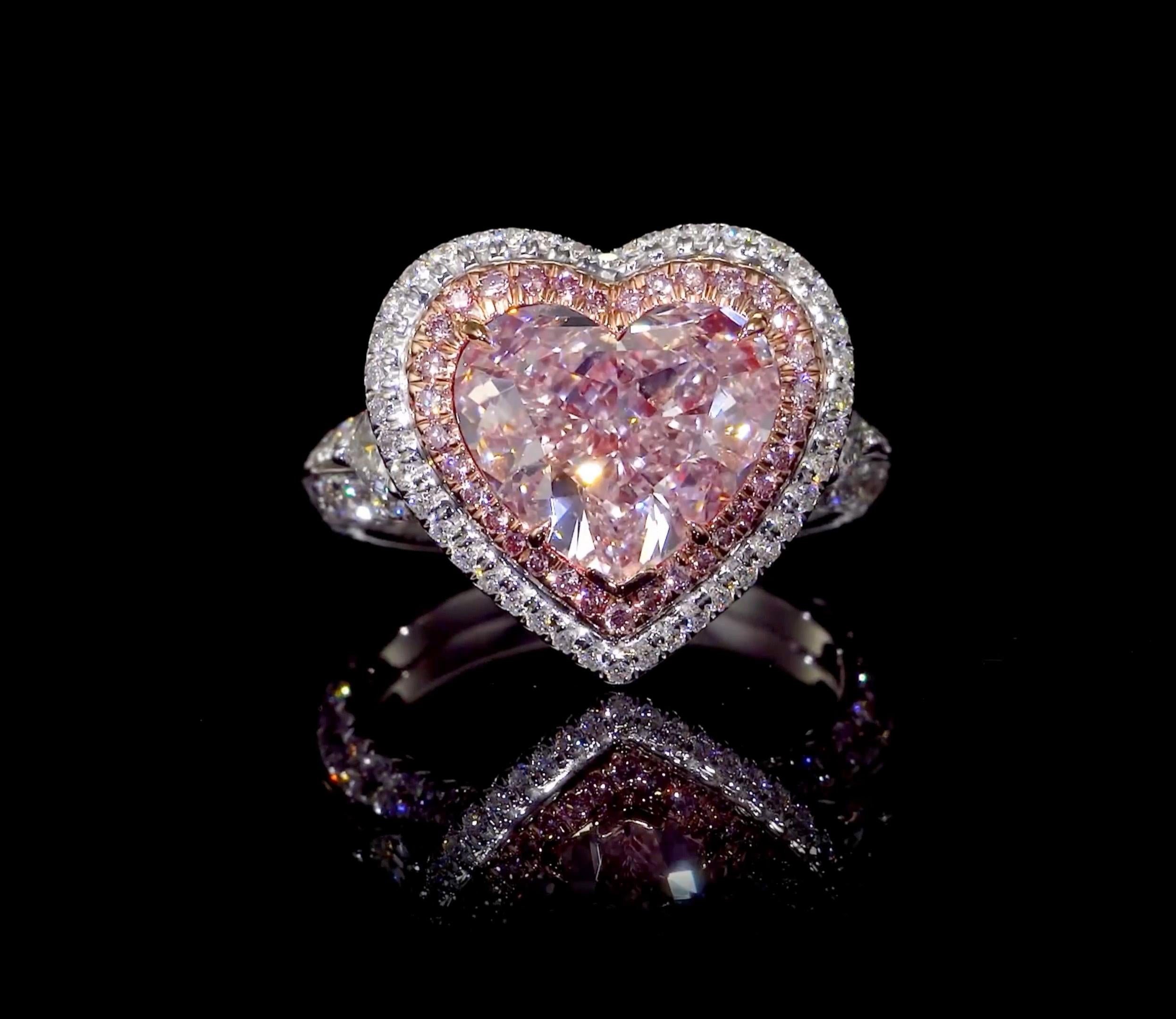 heart shape pink diamond ring