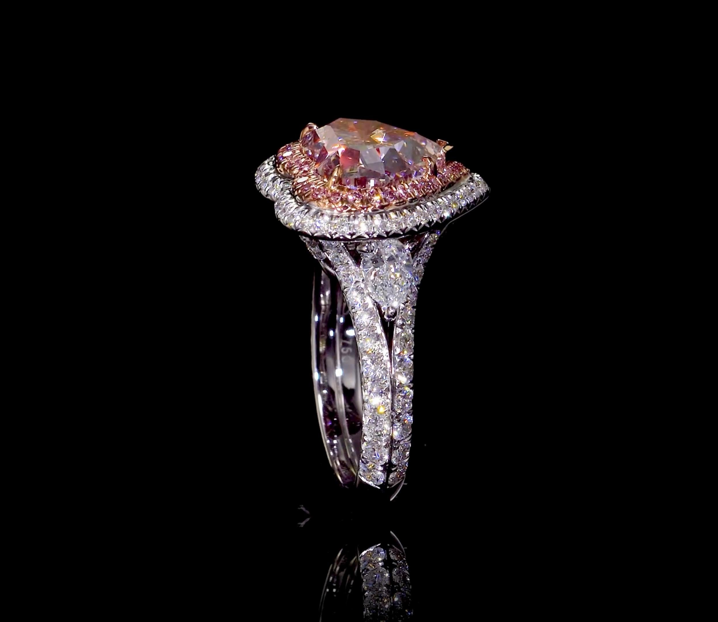 Heart Cut Emilio Jewelry Gia Certified 4.50 Carat Internally Flawless Pink Diamond Ring For Sale