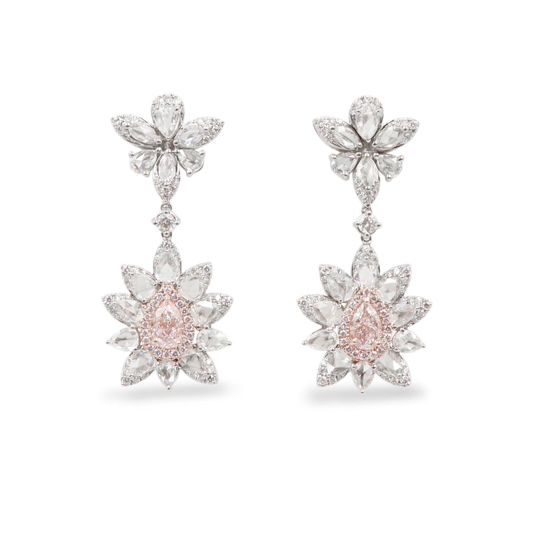 Taille poire Emilio Jewelry, boucles d'oreilles en diamants roses de 4,67 carats certifiés GIA  en vente