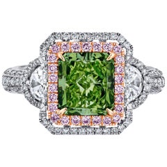 Emilio Jewelry GIA Certified 4.71 Carat Fancy Intense Green Diamond Ring