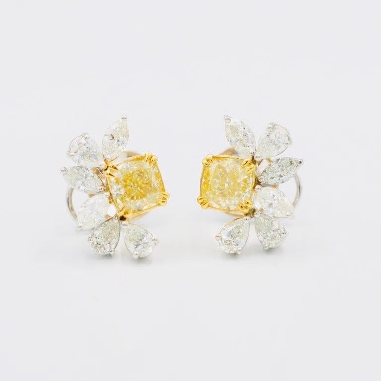 Cushion Cut Emilio Jewelry GIA Certified 4.79 Carat Yellow Diamond Earring For Sale