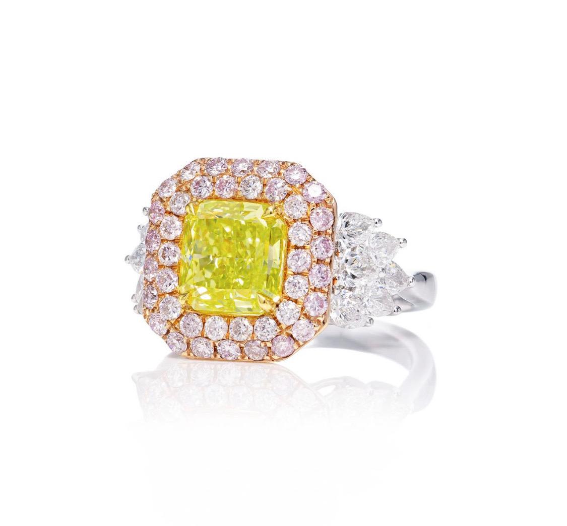 Emilio Jewelry GIA zertifizierter 4,96 Karat Ausgefallener intensiver grünlich Diamantring (Kissenschliff)
