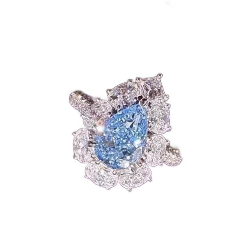 Emilio Jewelry Anillo de diamantes azules de 5,00 quilates con certificado Gia Corte pera en venta