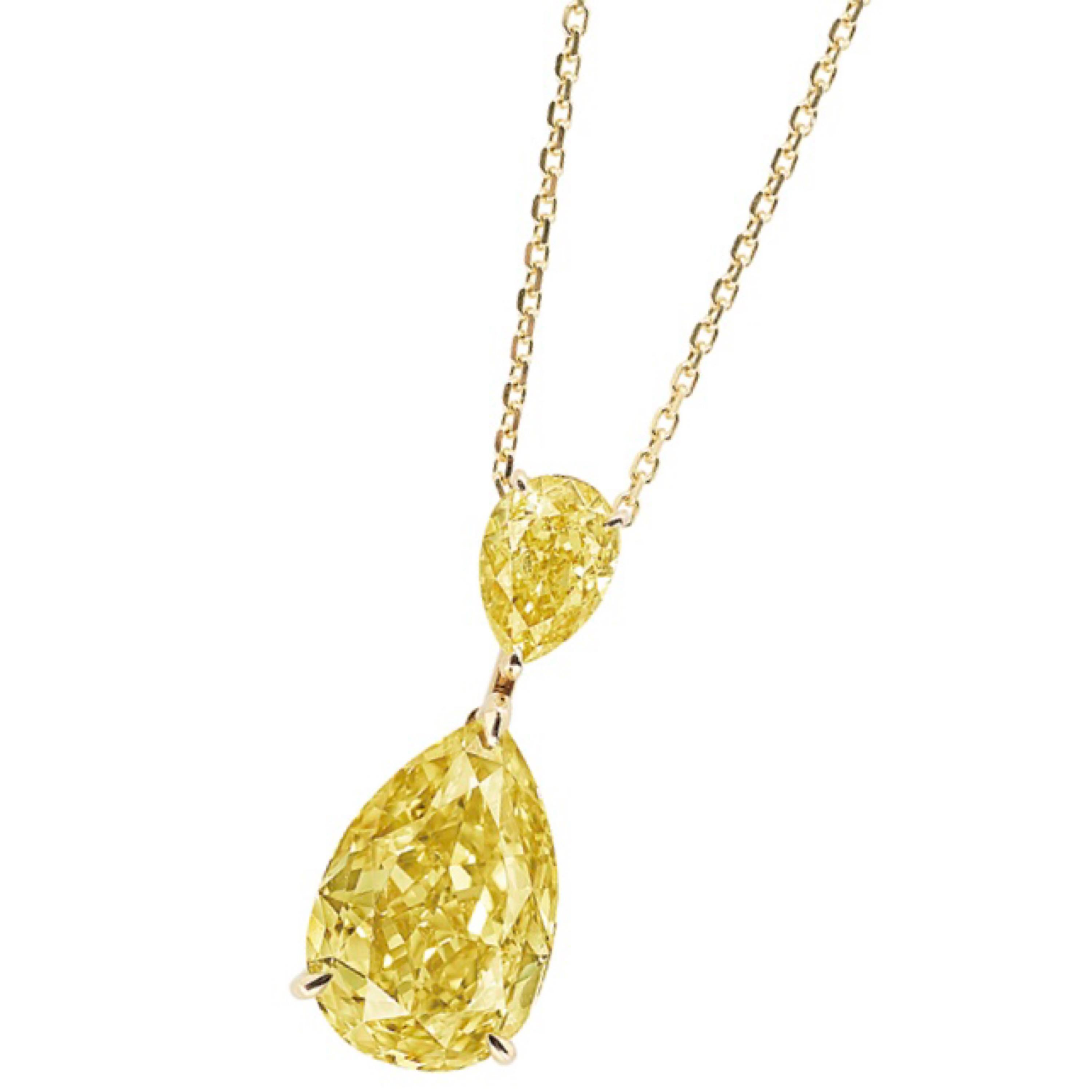 From the Emilio Jewelry Museum Vault, We are Showcasing a stunning 5.00 carat pear shape Gia certified diamond. Natural fancy yellow diamonds are rare and this one is indeed a Fancy Deep which means it is the most rich and saturated yellow on the