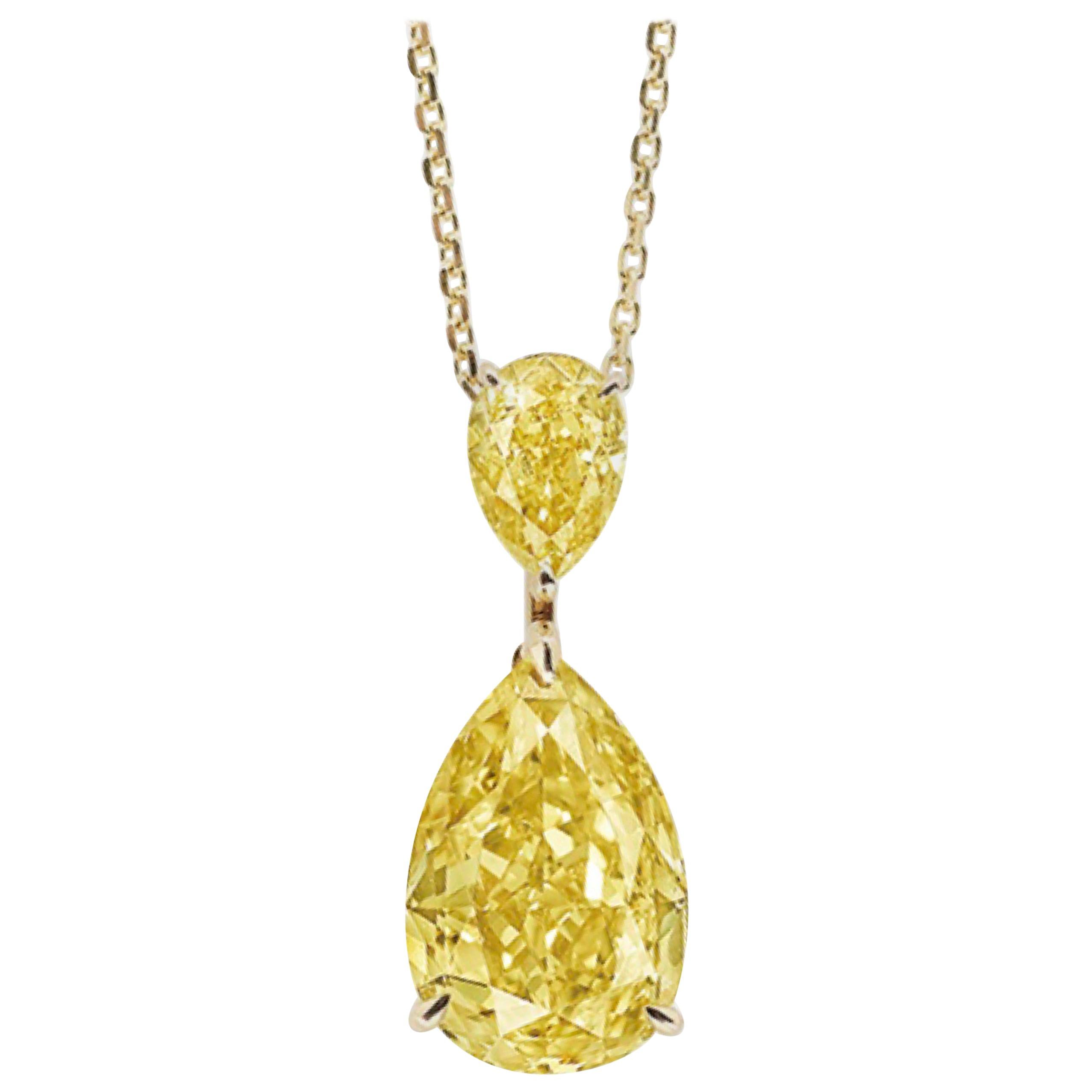 Emilio Jewelry GIA Certified 5.00 Carat Fancy Deep Yellow Diamond Necklace For Sale