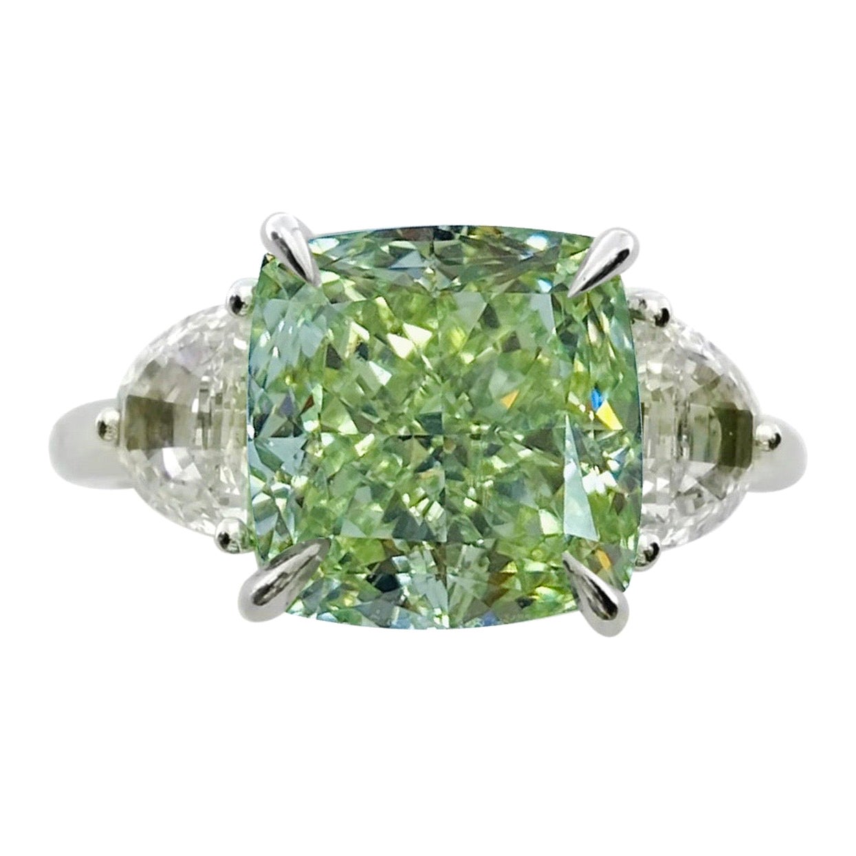 Emilio Jewelry GIA Certified 4.78 Carat Total Weight Fancy Green Diamond Ring 