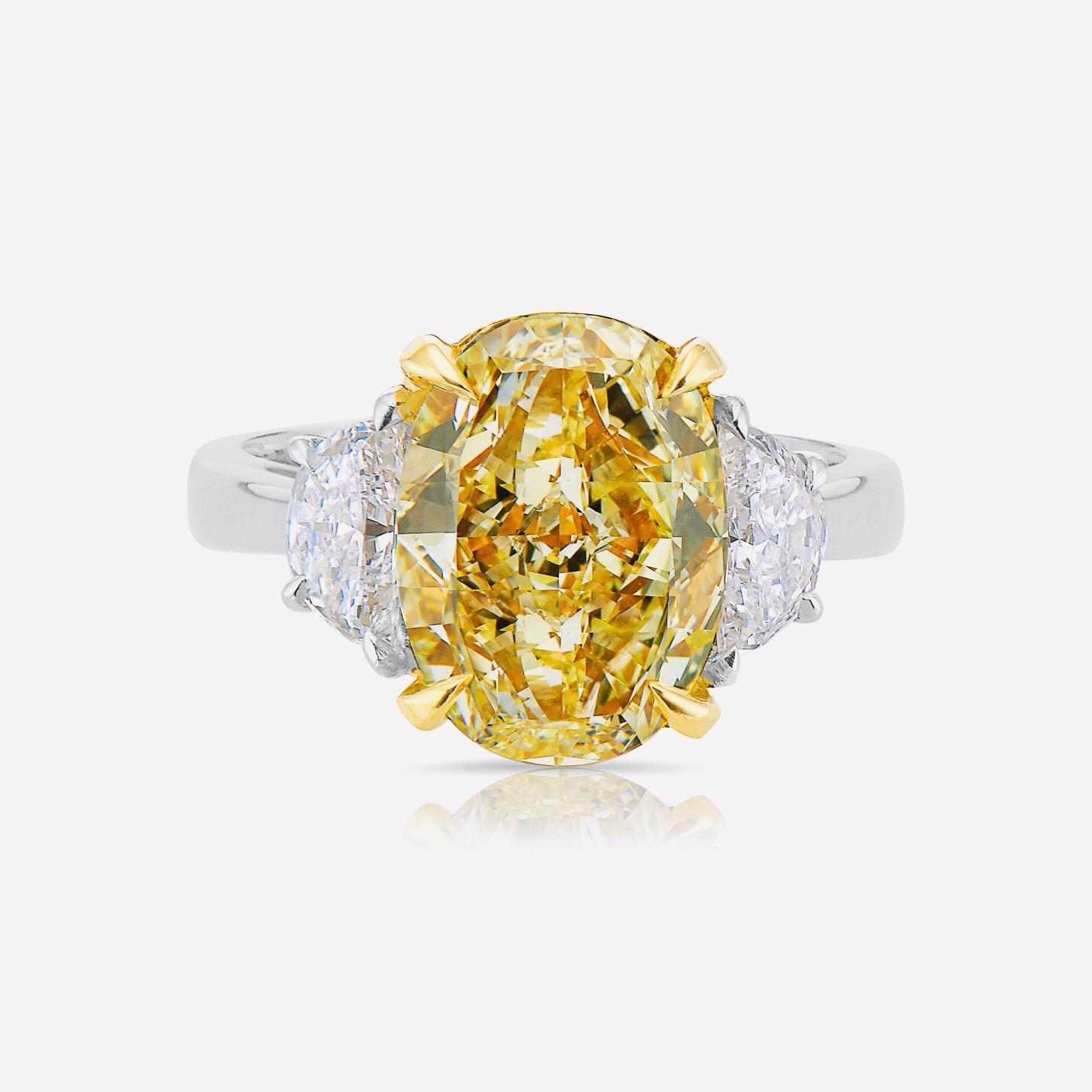 From The Vault at Emilio Jewelry Located on New York's iconic Fifth Avenue,
Showcasing a very special and rare Gia certified natural OVAL CUT fancy yellow diamond weighing over 5.00 carats. Please inquire for details. 
We specialize in creating