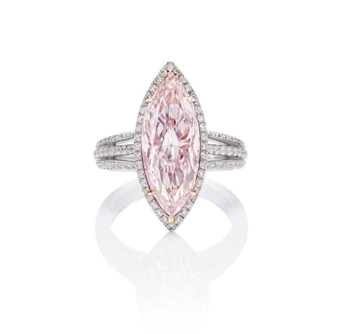 From The Museum Vault at Emilio Jewelry Located on New York's iconic Fifth Avenue,
Showcasing a very special and rare Gia certified natural marquise shape natural pink diamond weighing over 4.00 carats. We specialize in creating special mountings