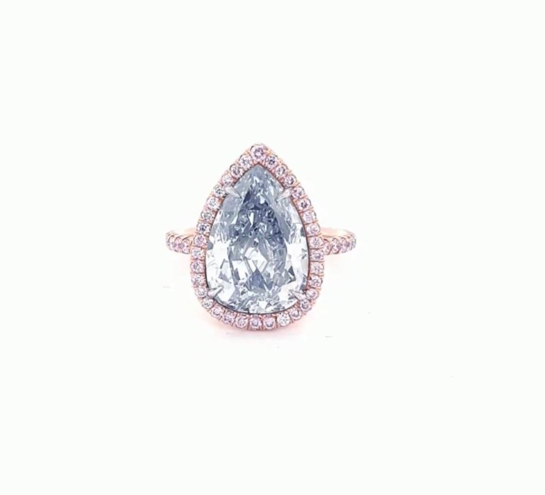 Taille poire Bague Emilio Jewelry en diamant bleu clair pur de 5,00 carats certifié par le GIA en vente
